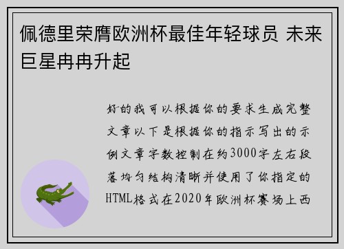 佩德里荣膺欧洲杯最佳年轻球员 未来巨星冉冉升起 佩德里荣膺欧洲杯最佳年轻球员 未来巨星冉冉升起